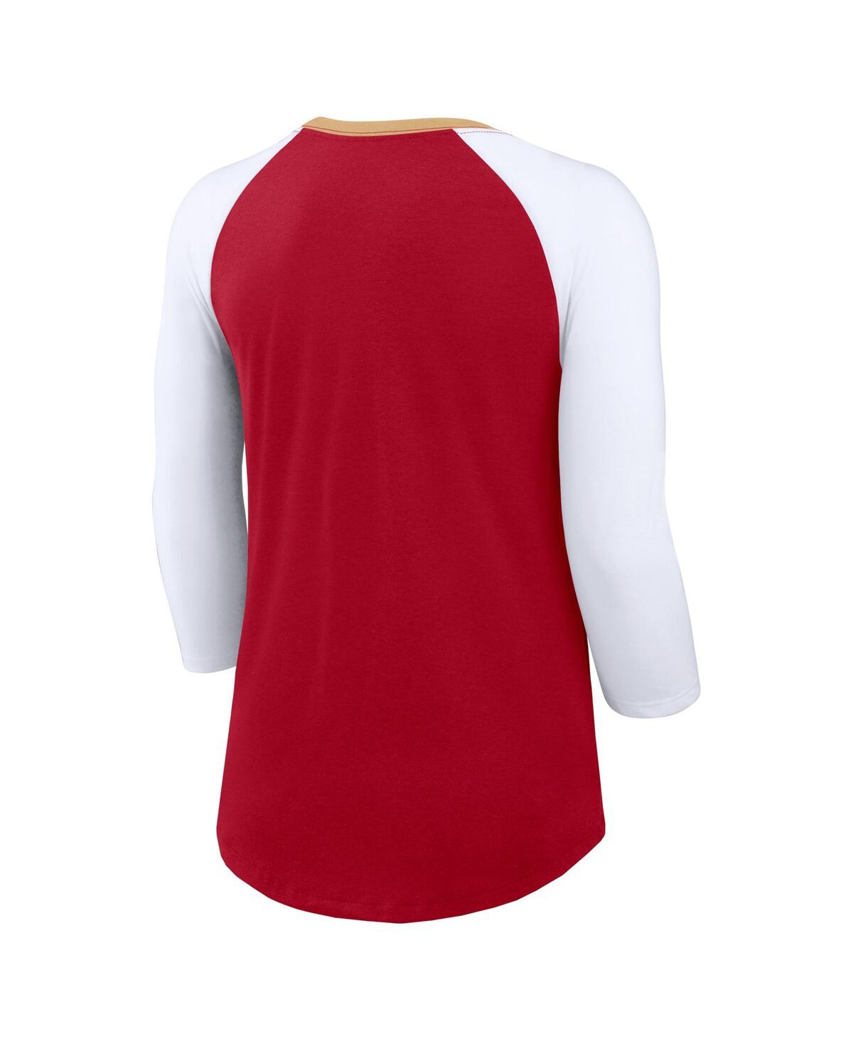 Nike Women's Scarlet/white San Francisco 49ers Knockout Arch Raglan Tri-blend 3/4-sleeve T-shirt In Scarlet,white
