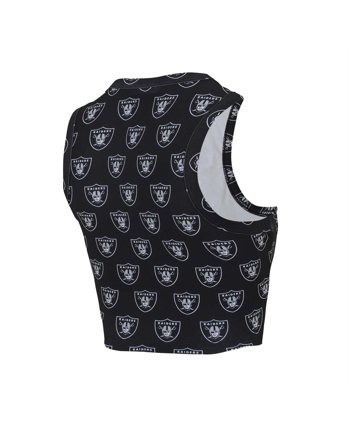 Concepts Sport Women's Las Vegas Raiders Gauge Allover Print Cropped Tank Top Shorts Sleep Set In Black