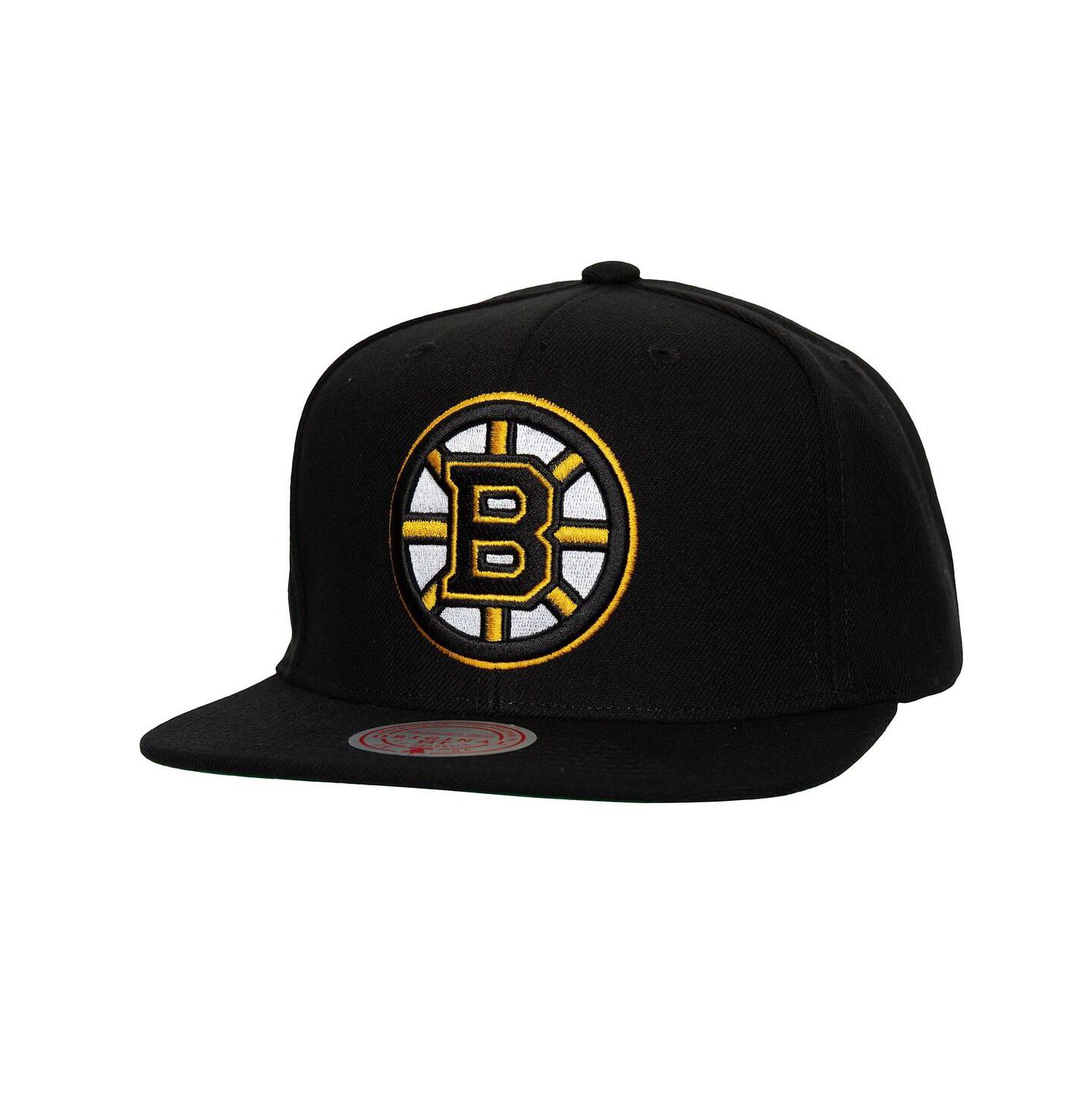 Мужские головные уборы Mitchell & Ness Black Boston Bruins Core Top Spot Snapback Hat — фото 1