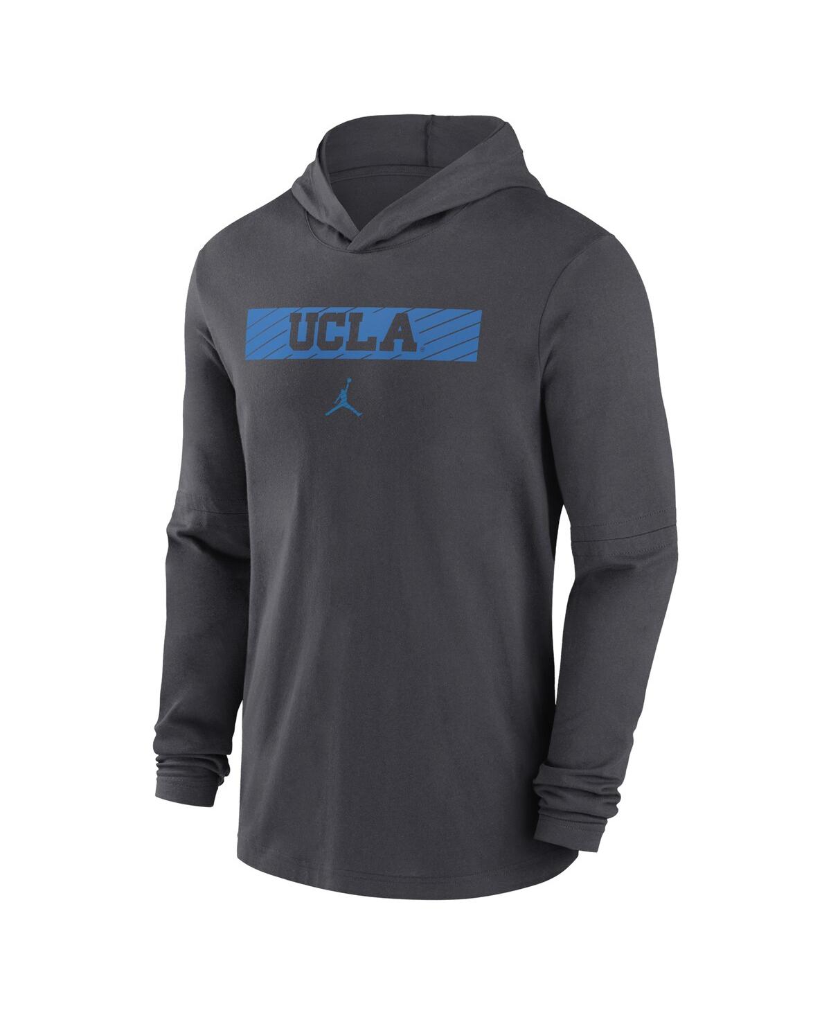 JORDAN MEN'S ANTHRACITE UCLA BRUINS SIDELINE HOODIE PERFORMANCE LONG SLEEVE T-SHIRT 