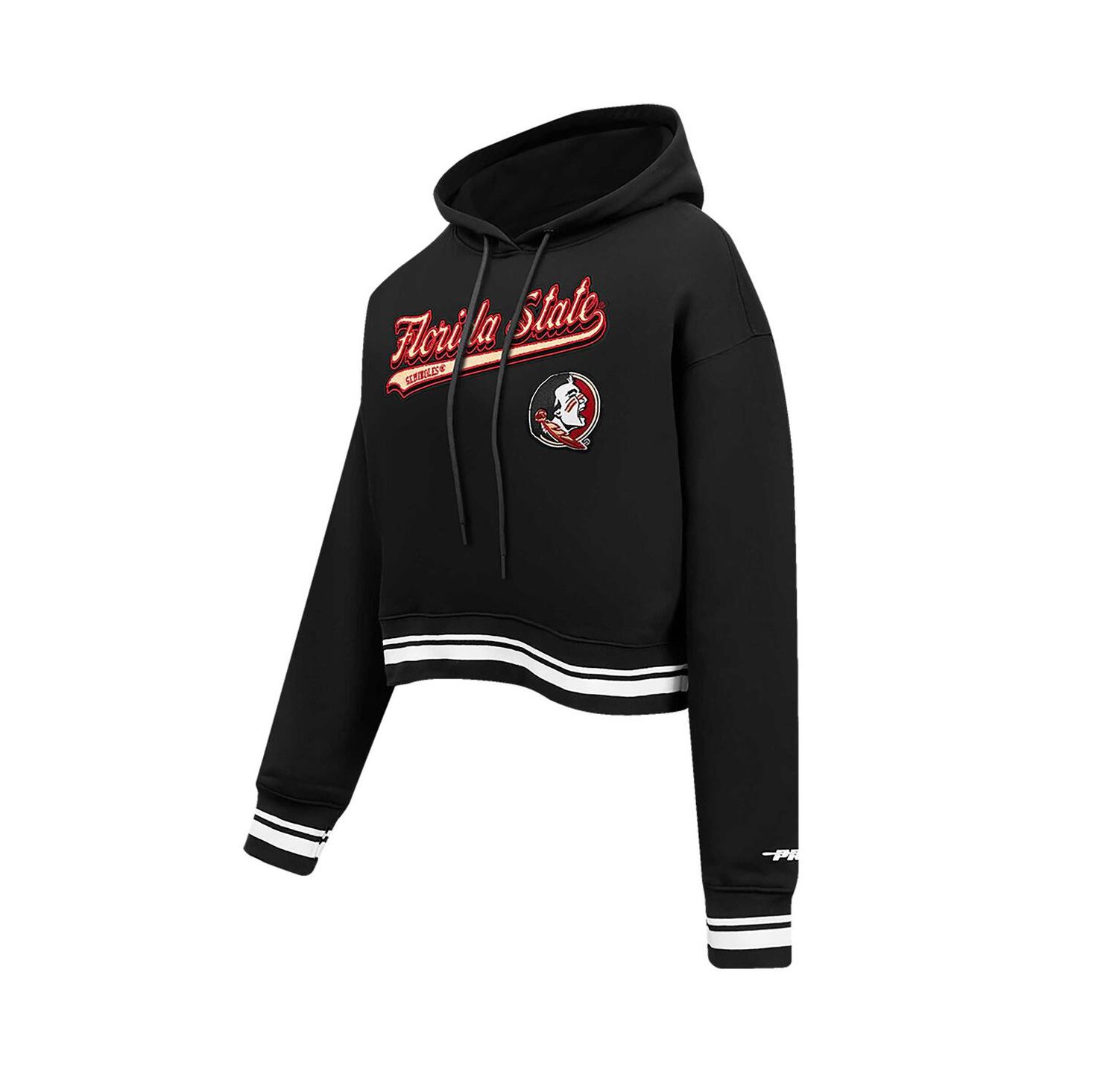 Women's Black Florida State Seminoles Script Tail Fleece Cropped Pullover Hoodie