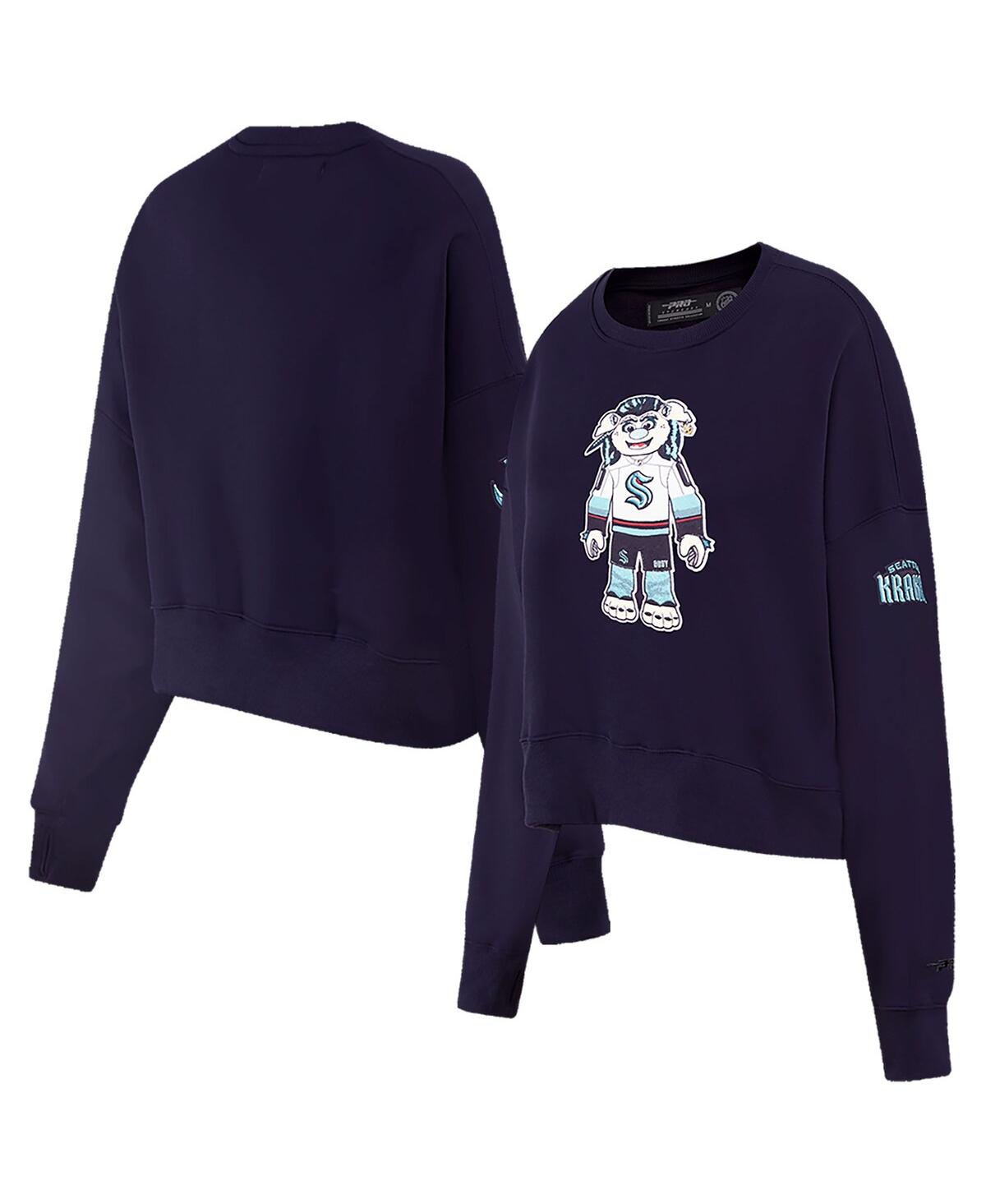 Women's Deep Sea Blue Seattle Kraken Mascot Crewneck Pullover Sweatshirt - Navy