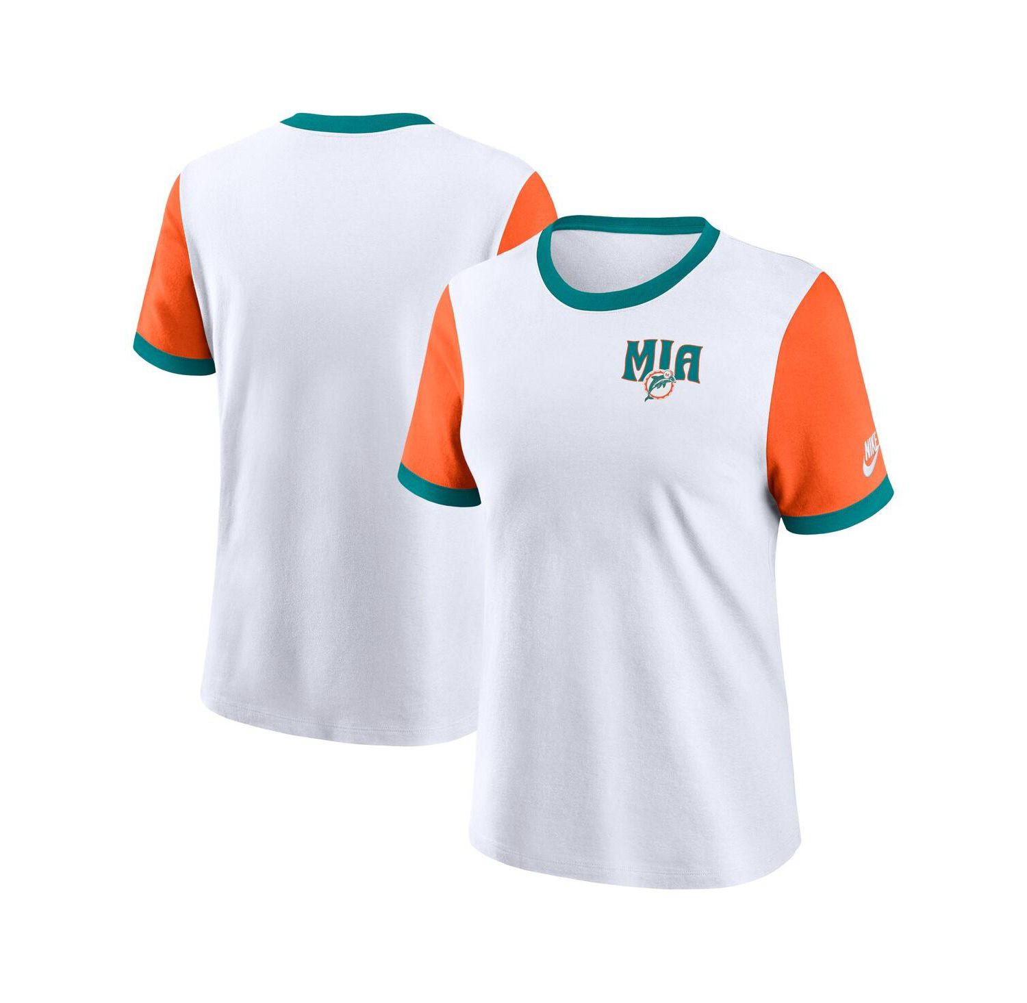 Women's White/Orange Miami Dolphins Rewind Ringer T-Shirt
