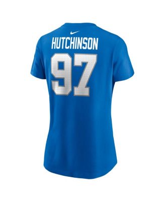 Women's Aidan Hutchinson Blue Detroit Lions Player Name Number T-Shirt