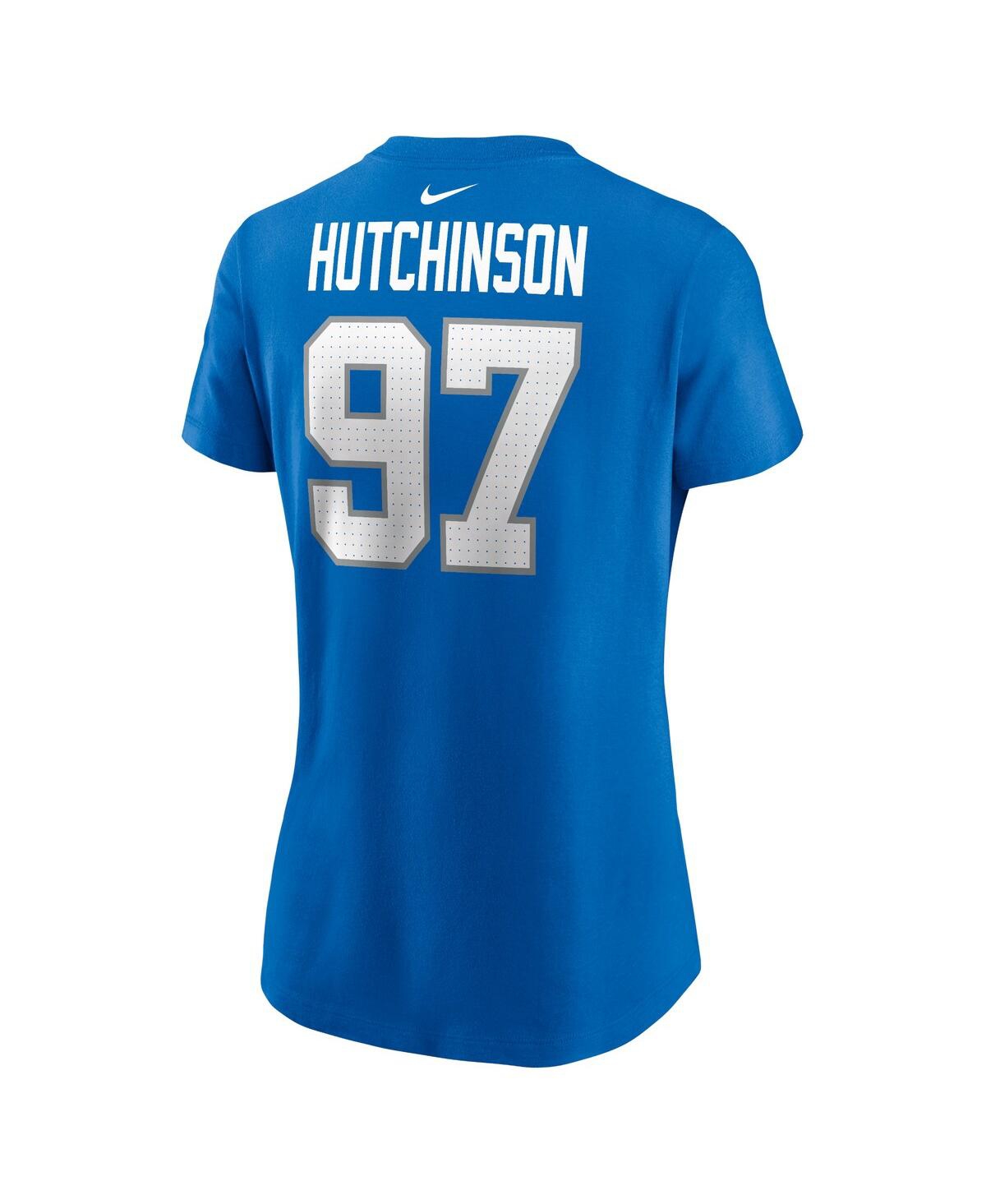 Nike Women's Aidan Hutchinson Blue Detroit Lions Player Name Number T-shirt In Blue