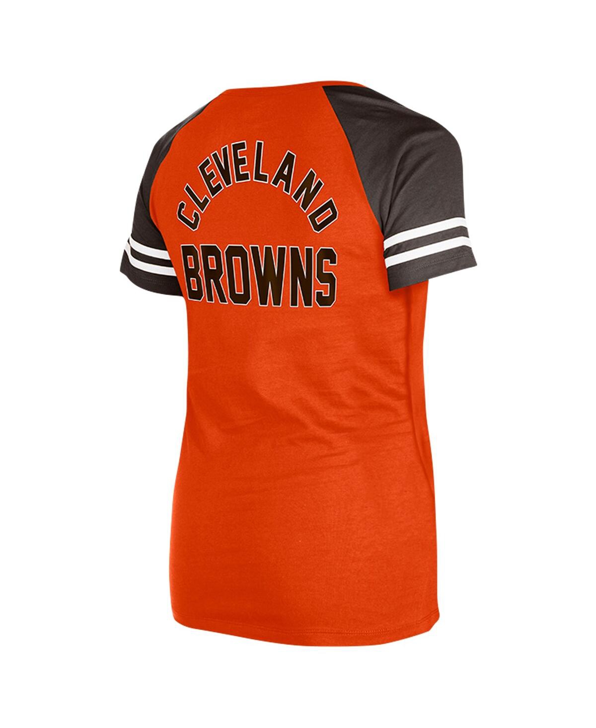 NEW ERA WOMEN'S ORANGE CLEVELAND BROWNS THROWBACK LACE-UP RAGLAN T-SHIRT 