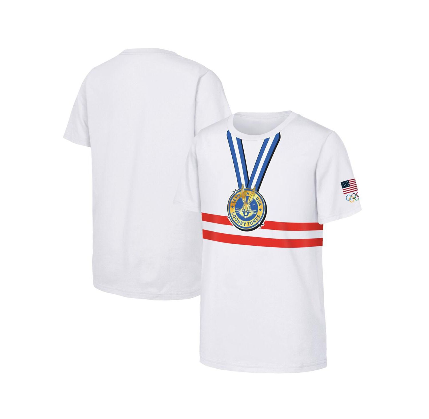 Big Boys and Girls White Team USA Looney Tunes Gold Medal Winner T-Shirt