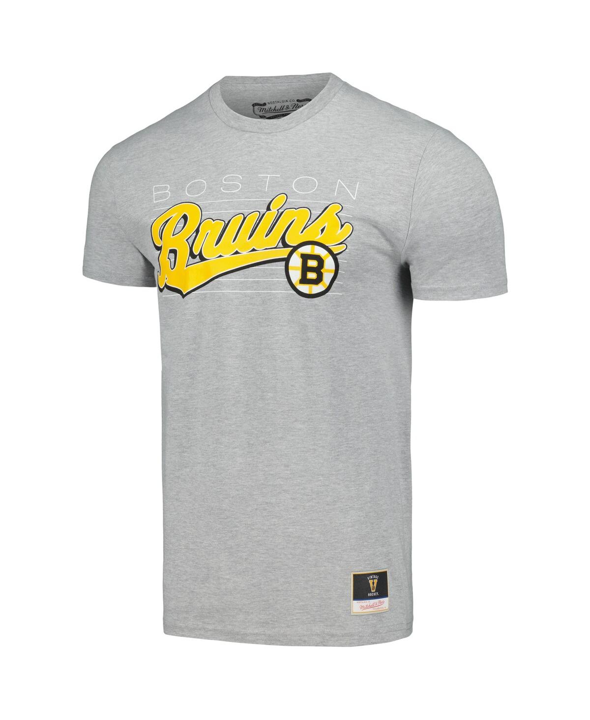Mitchell & Ness Men's Heather Gray Boston Bruins 100th Anniversary Script Sweep T-shirt In Heather Gray