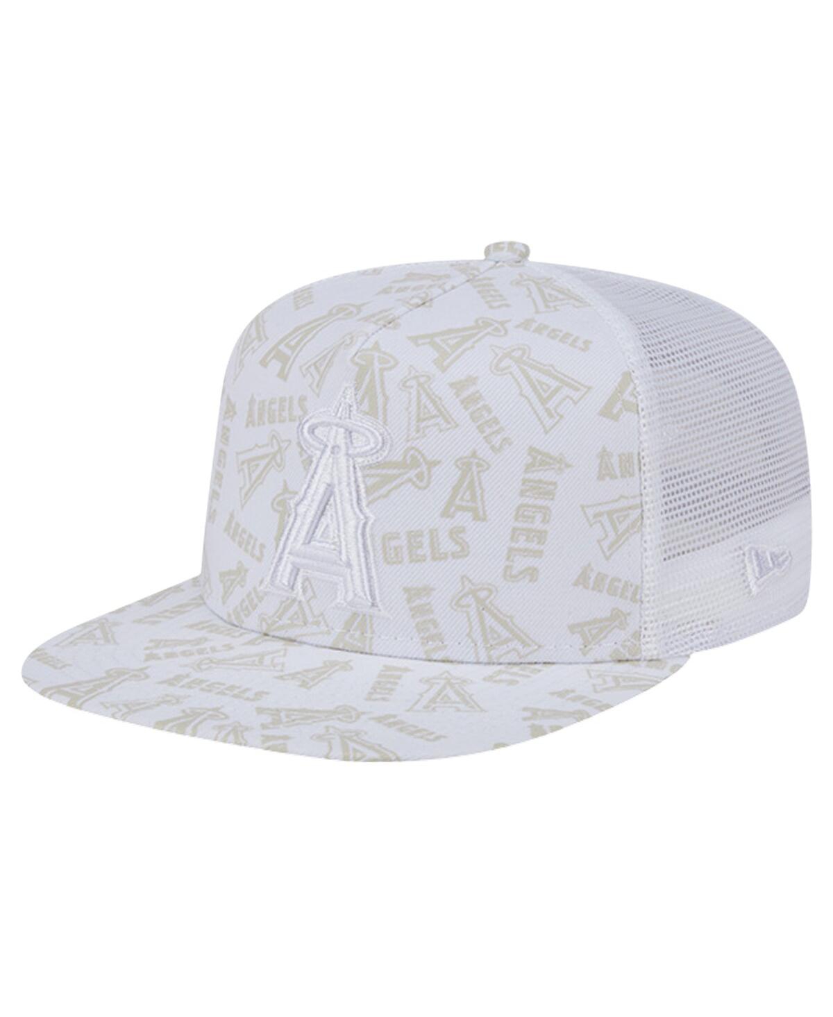 New Era Men's White Los Angeles Angels Logo Dunes A-frame Trucker 9fifty Snapback Hat In White
