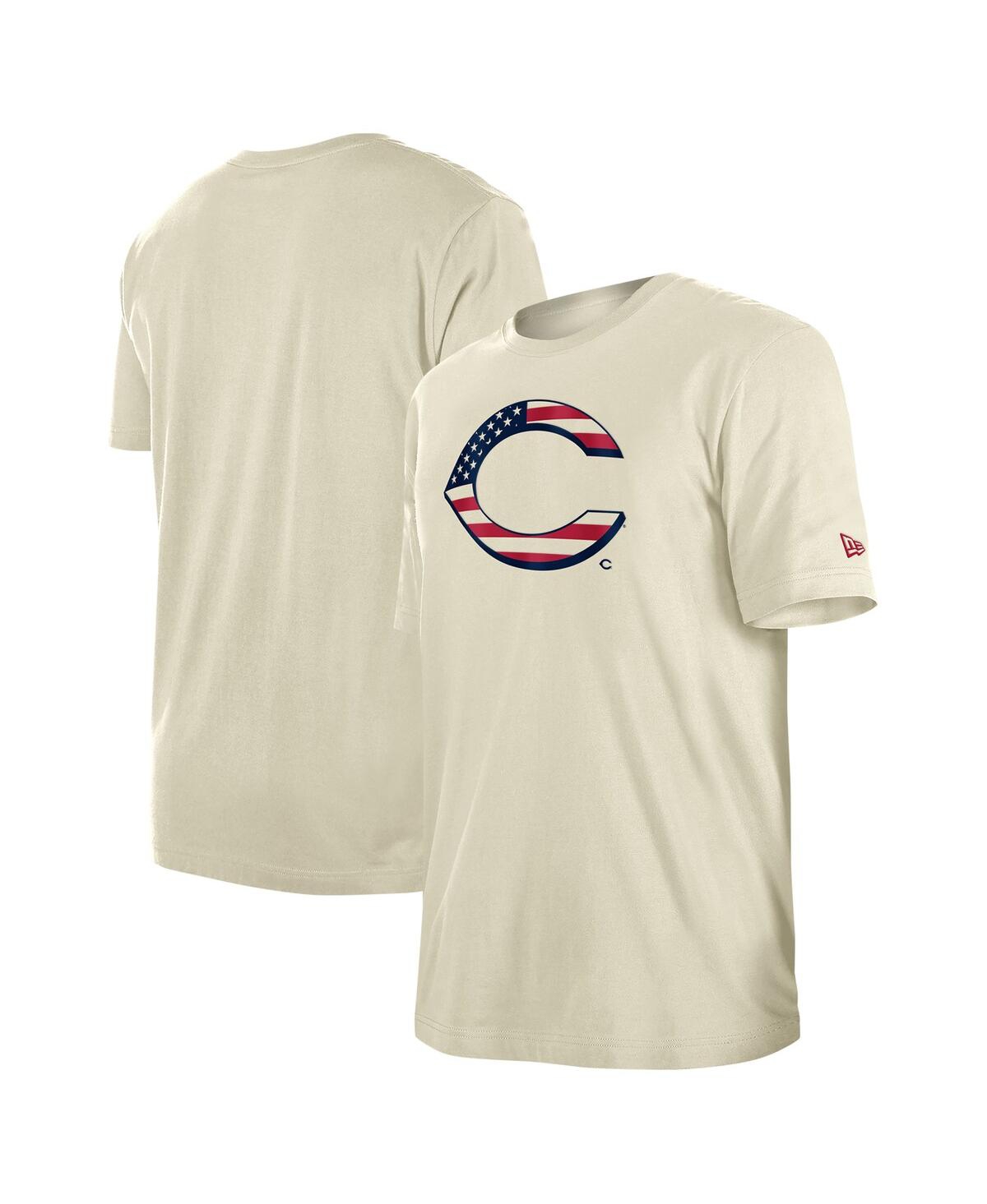 NEW ERA MEN'S CREAM CINCINNATI REDS 4TH OF JULY FLAG FILL T-SHIRT 