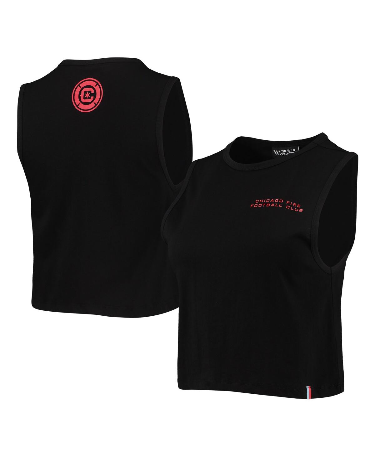 Women's Black Chicago Fire Crop Muscle Tri-Blend Tank Top - Black