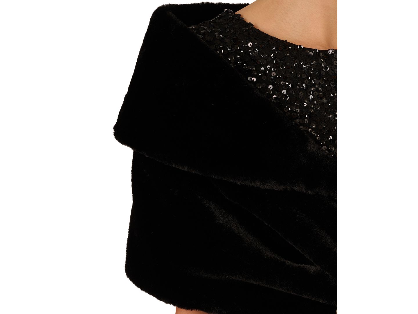 Женские куртки Adrianna Papell Embellished Faux Fur Wrap, цвет: Чёрный — фото 4