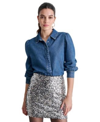 DKNY Jeans - Women's Cotton Puffed-Shoulder Denim Shirt
