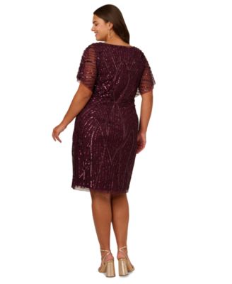 Plus Size Beaded Dolman-Sleeve Cocktail Dress