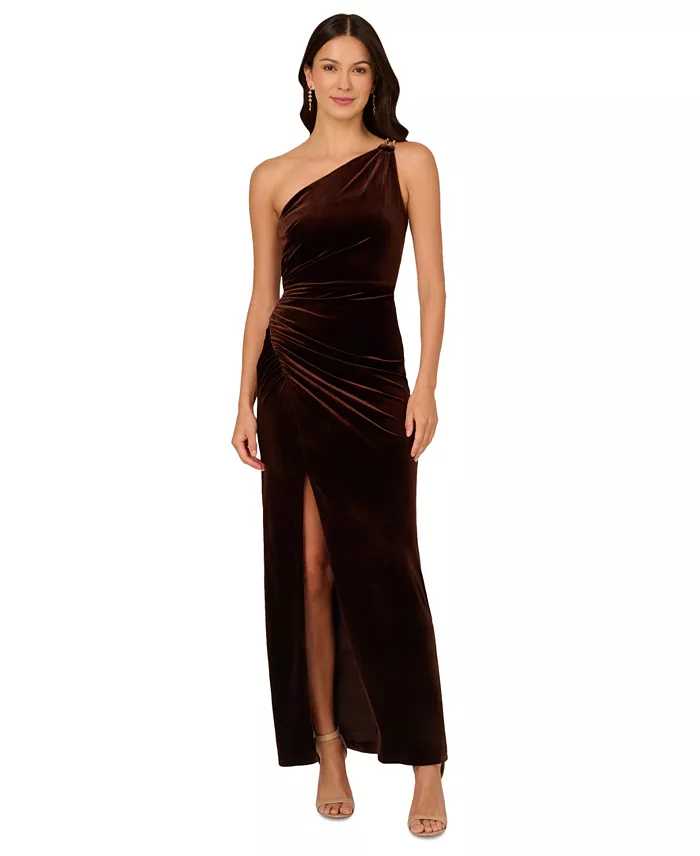Women's Asymmetric One-Shoulder Velvet Gown