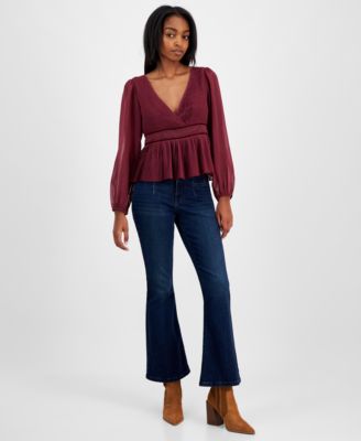 Womens Pleated Peplum Top Stevie High Rise Flare Jeans