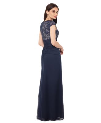 Betsy & Adam Petite Cut-Out Lace Combo Gown
