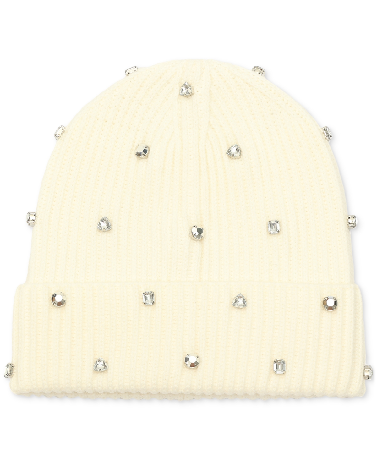 Women's Embellished Ribbed Beanie - Cream