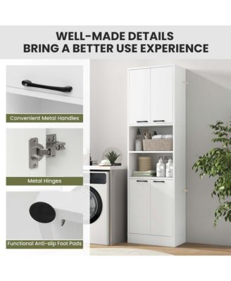 75" Tall Bathroom Storage Cabinet with 4 Doors & 2 Open Compartments Freestanding