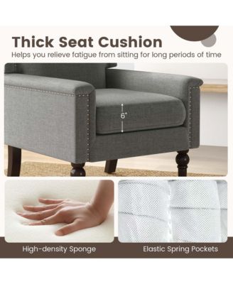  Single Unit Chenille Fabric & Rubber Wood Legs Thick Cushion, Mid-Century Modern Style, Armrest Living Room Armchair