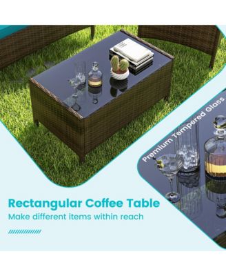 8 PCS Patio Furniture Set with Washable Cushions and Tempered Glass Coffee Table