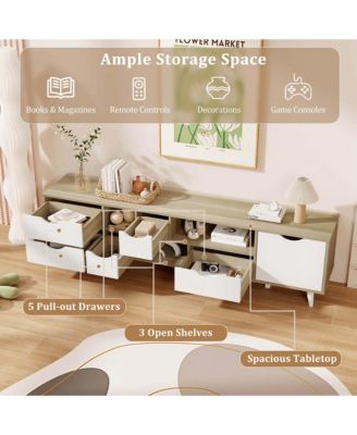 TV Stand for TVs up to 65" with Storage 5 Drawers & 3 Open Shelves for Bedroom