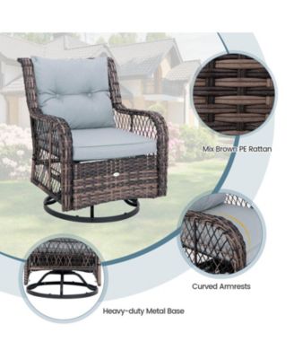 3 PCS Patio Furniture Set Rocking Chairs Set of 2 with Glass Top Side Table