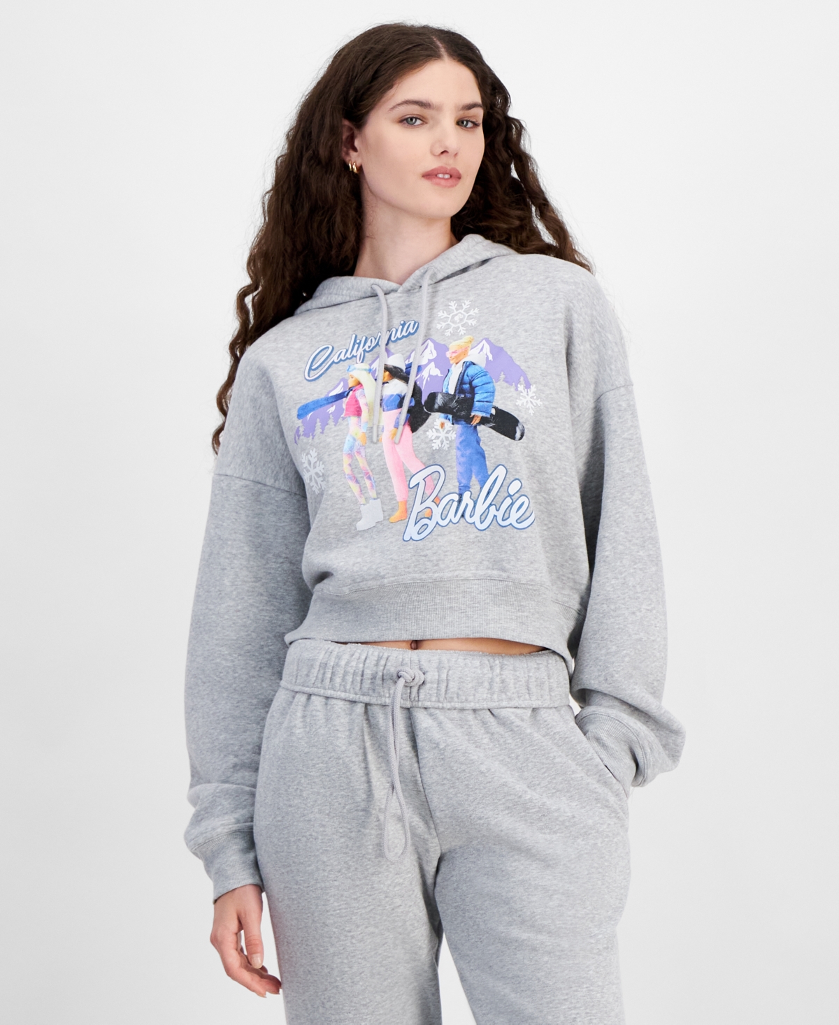 Juniors' Barbie Graphic Cropped Hoodie - Gray