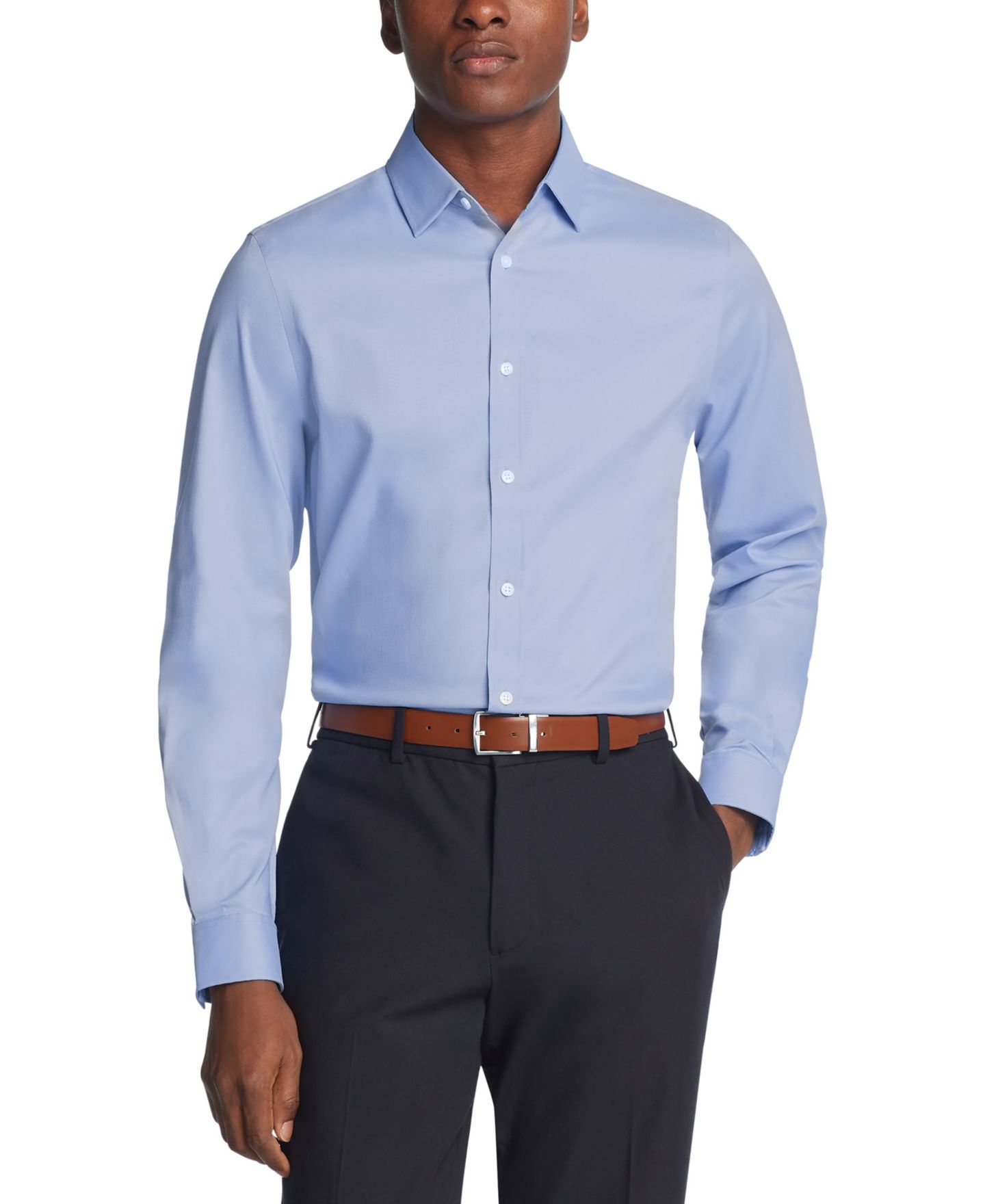 Мужская рубашка Michael Kors Airsoft Slim Fit Untucked Length Wrinkle Free Stretch Dress Shirt, цвет: Синий — фото 3