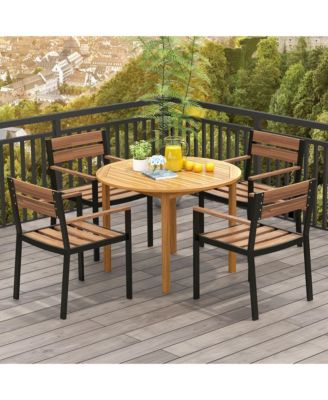 Patio Dining Table Acacia Wood Round Outdoor Bistro Table 4-Person