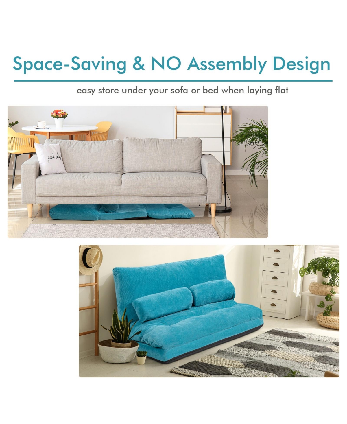 Slickblue 6-Position Adjustable Sleeper Lounge Couch with 2 Pillows