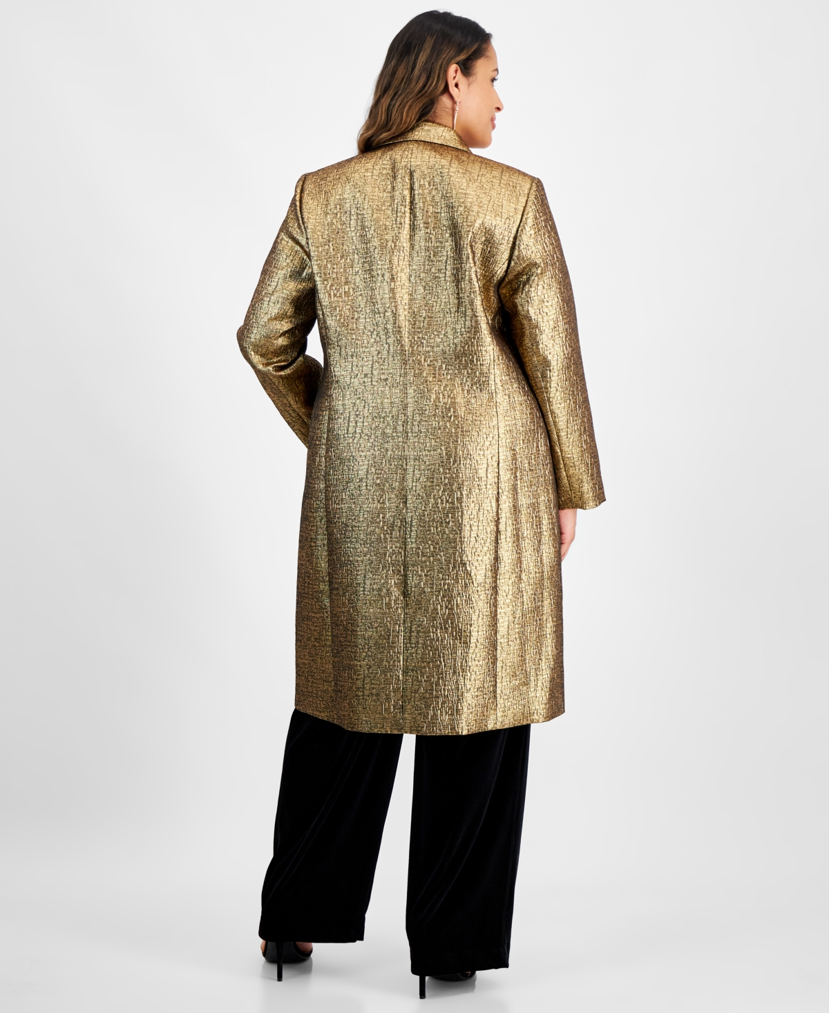 Kasper Plus Size Metallic Textured Coat -gold
