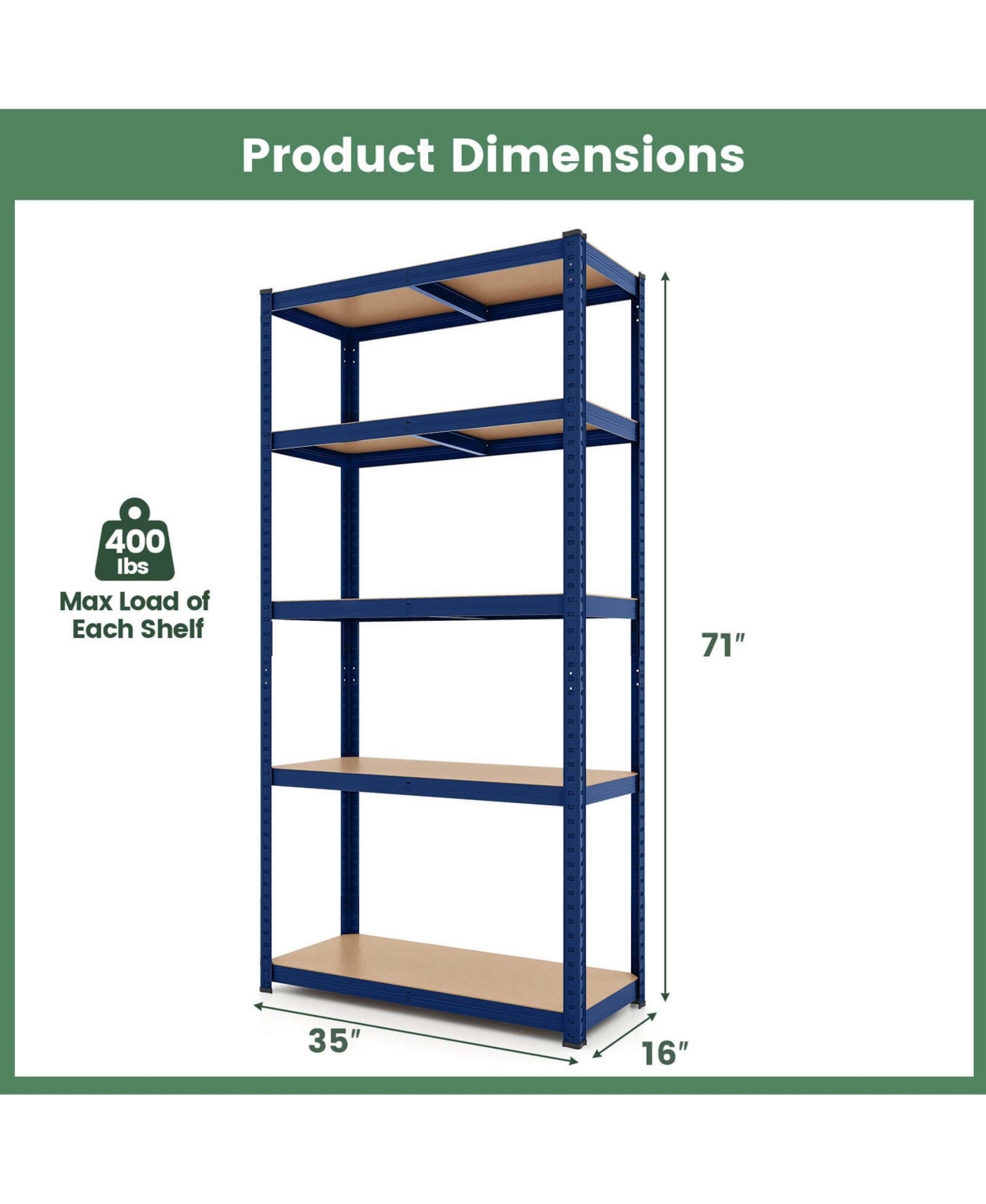 Costway 5 Tier Adjustable Garage Shelving Unit with lbs Max Load for Warehouse