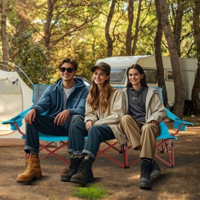 3 Person Folding Camping Chair Heavy-Duty Camp Couch with 2 Cup Holders Padding