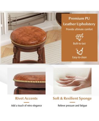 24" Swivel Bar Stool Set of 2 with Upholstered Seat & Rubber Wood Frame Round