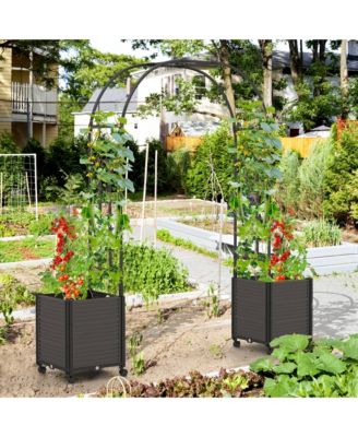 6.6 FT Tall Metal Garden Arbor with 2 Raised Garden Planters Arch Trellis Outdoor