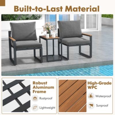 3 PCS Patio Furniture Set with Soft Cushions Aluminum Frame Weatherproof Outdoor