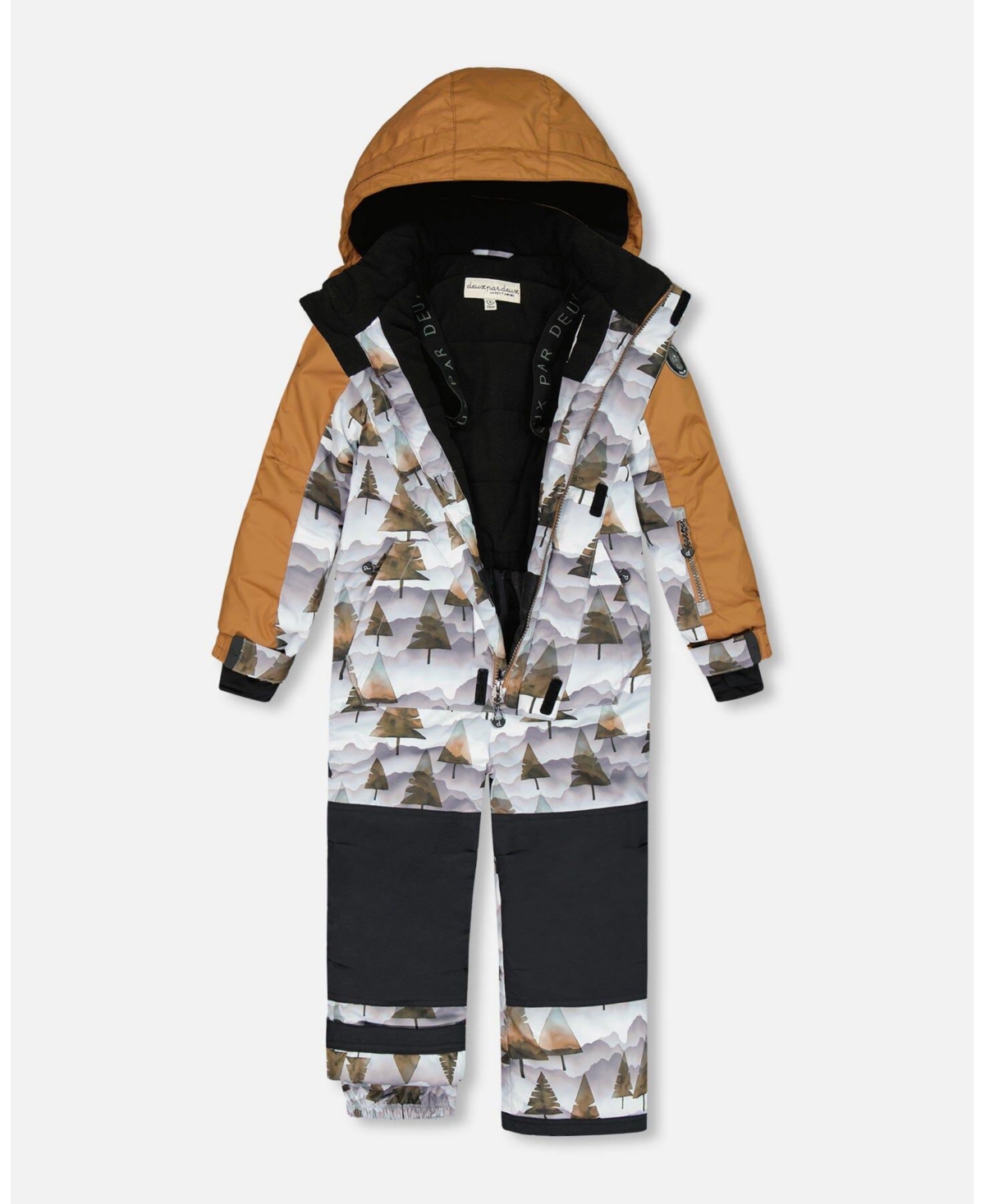 Deux par Deux Big Boys One Piece Snowsuit- Grey landscape printed brown trees