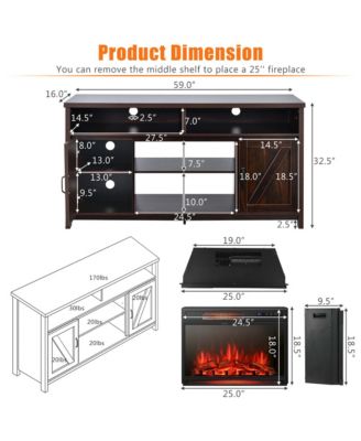 59'' Fireplace TV Stand W/ 25'' 1350W Electric Fireplace Heater Coffee