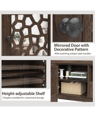 55'' Retro TV Stand Media Entertainment Center w/ Mirror Doors & Drawer Brown