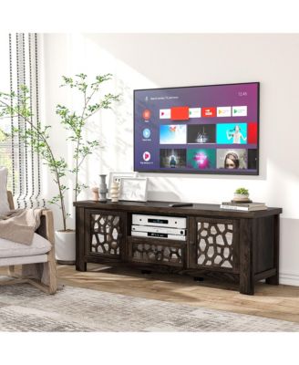 55'' Retro TV Stand Media Entertainment Center w/ Mirror Doors & Drawer Brown