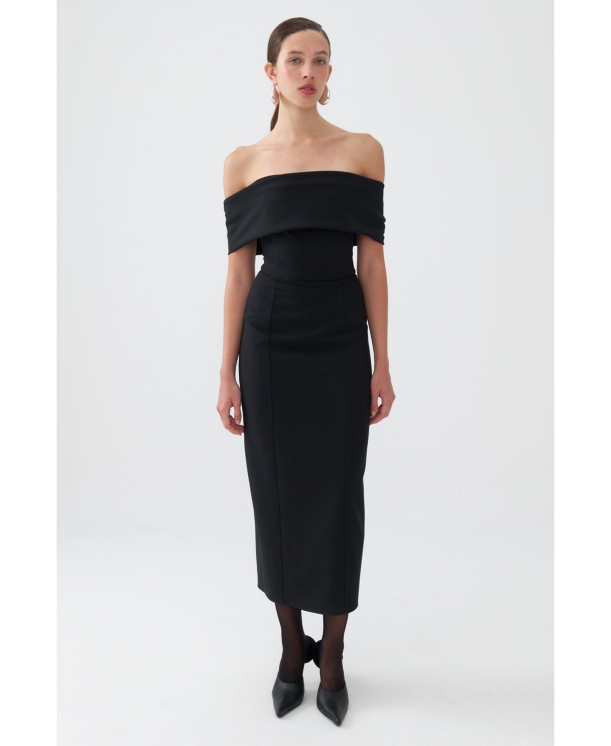 Women's Off-The-Shoulder Midi Dress - Black