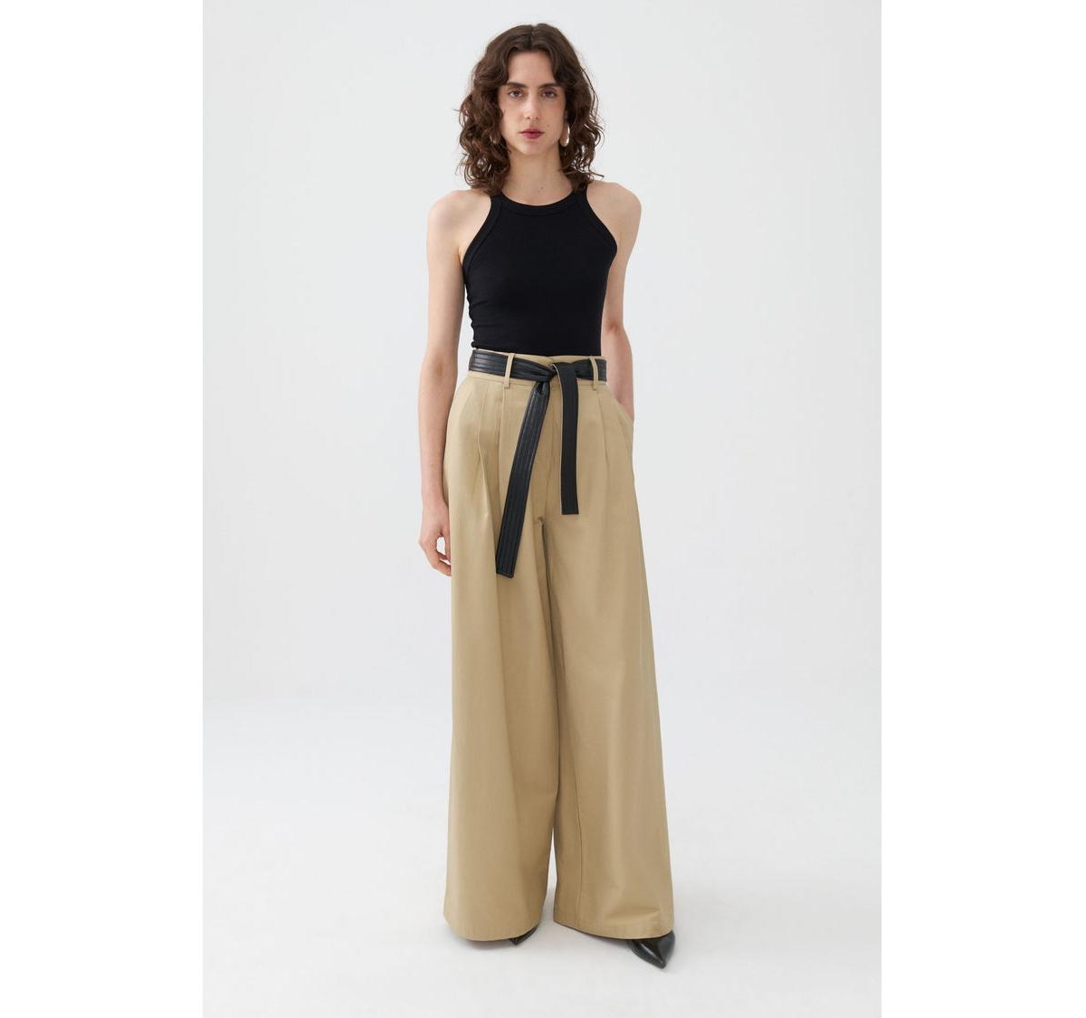 Nocturne Women's High Waist Pleated Pants -pastel green