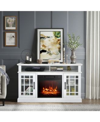 48'' TV Stand Console Cabinet w/ Fireplace Entertainment Center For Living Room Natural