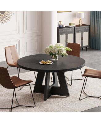 47" Round Wood Dining Table – Farmhouse Kitchen Table for 4 with Wooden Top and Legs