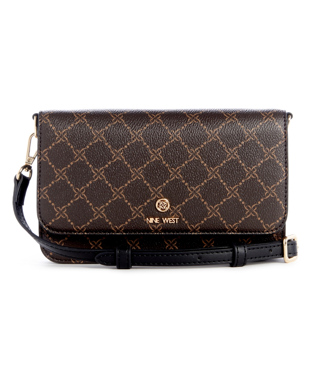 Nine West Women's Lockup 9 Phone Crossbody Wallet In Brown Black