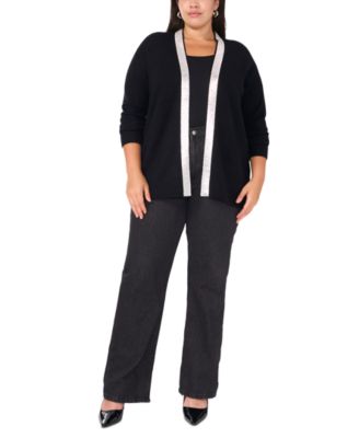 Plus Size Rhinestone-Trim Cardigan Sweater, Created for Macy's