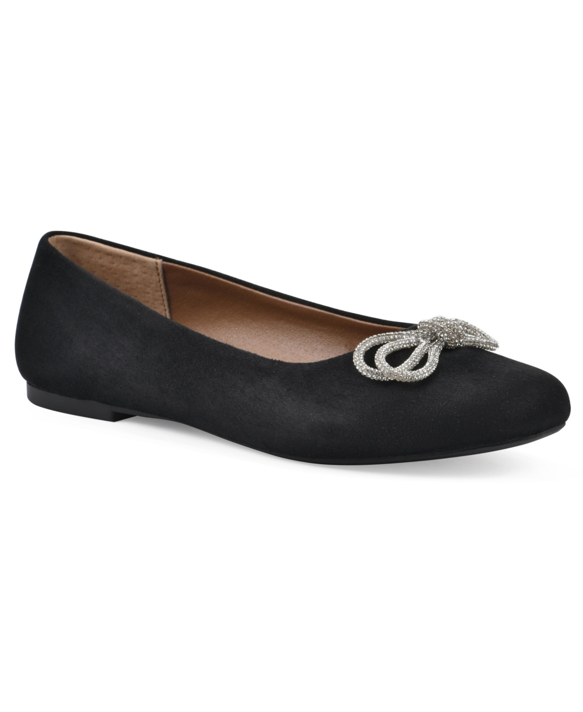 White Mountain Sashimi Womens Rhinestone Textured Ballet Flats In Black Fabric