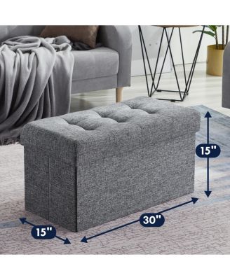 Collapsible Tufted Linen Bench Storage Ottoman