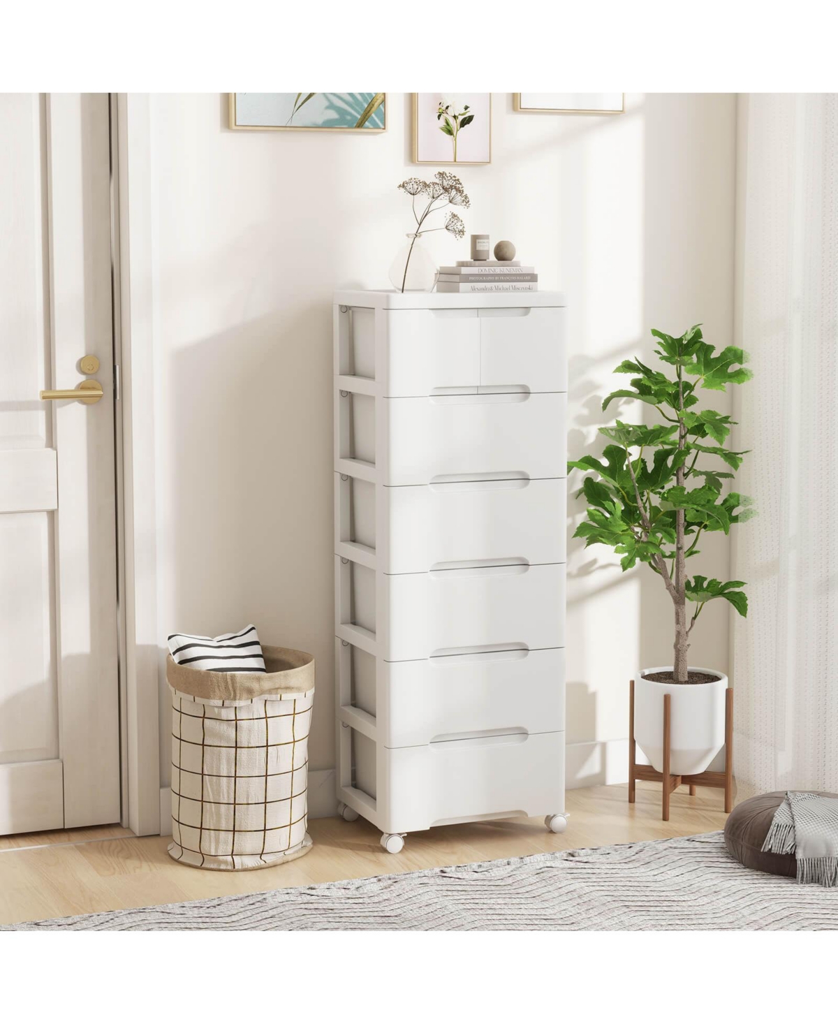 Costway 1 Pcs 7-Drawer Plastic Rolling Storage Cart with 4 Universal Wheels Dresser Cabinet